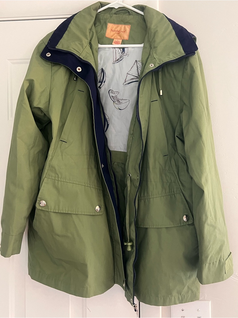Northcrest Olive Green Trench Coat with Navy Trim